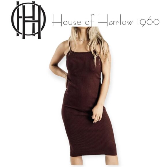 Brown Midi Ribbed Bodycon Dress by House of Harlow - Size M - Picture 1 of 10